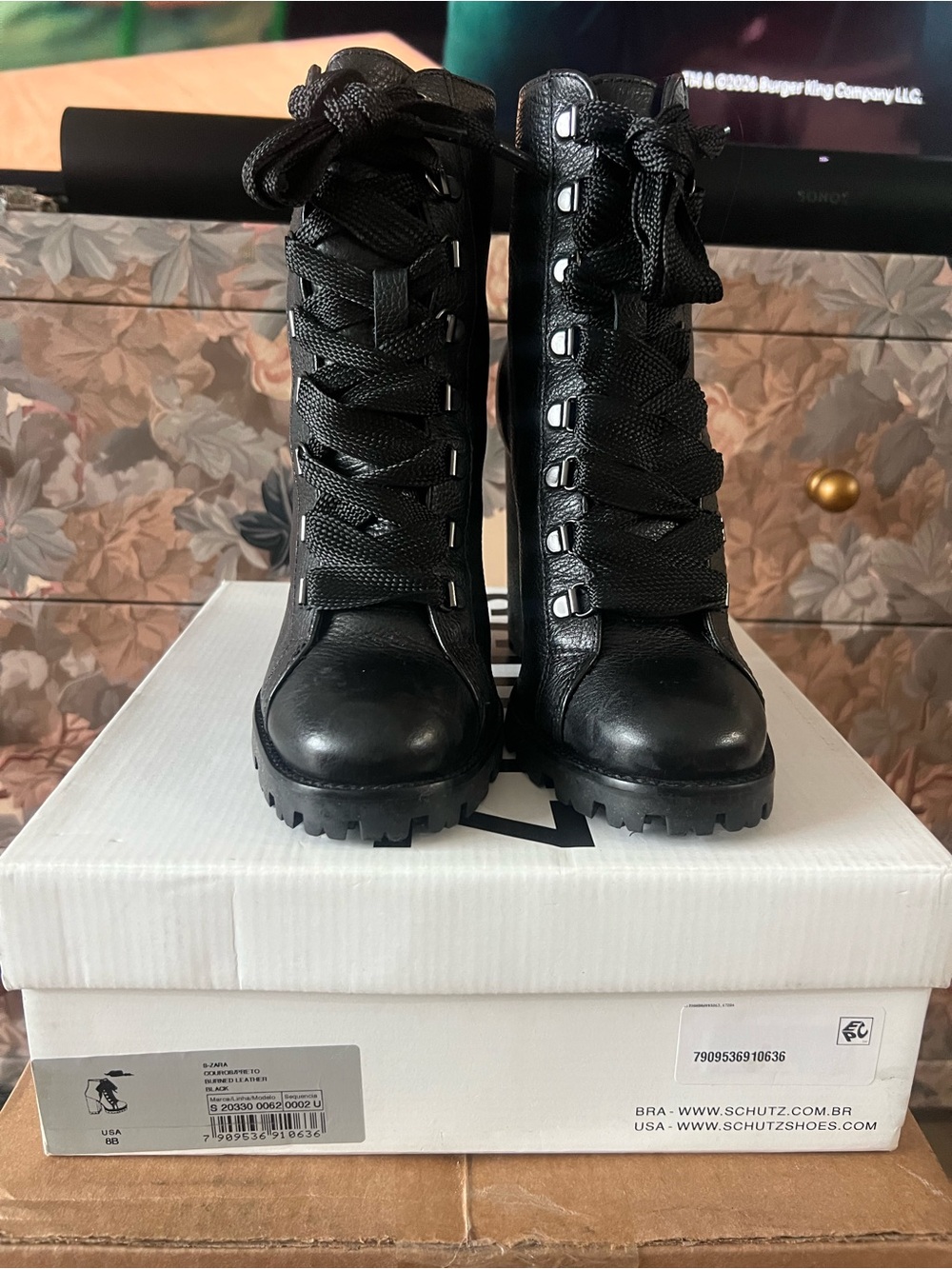 SCHUTZ Black Lace-Up Lug Combat Boots